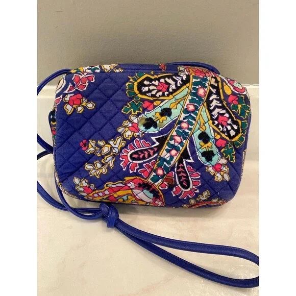 Vera Bradley Crossbody Bag Blue Floral Purse Outside Pocket 3 Credit Card Slots - Picture 3 of 12